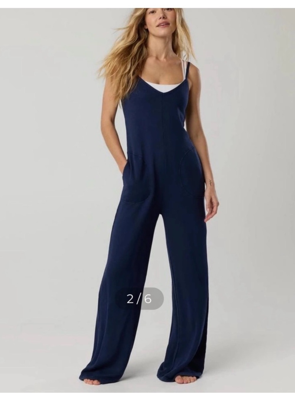 aerie navy keep it 100 V-Neck navy Wide-Leg Jumpsuit with Pockets